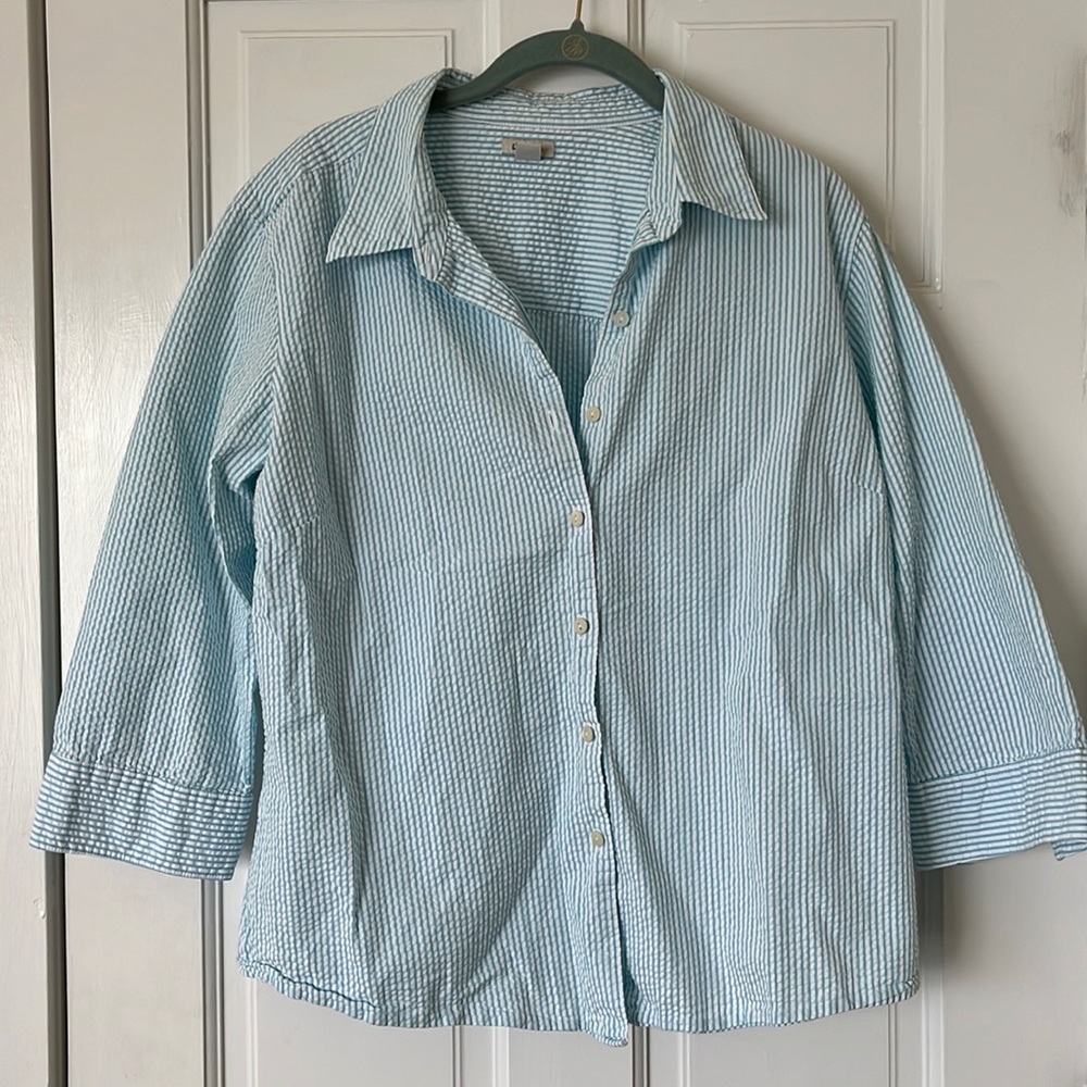 Womens LLbean Vacationland seersucker shirt
